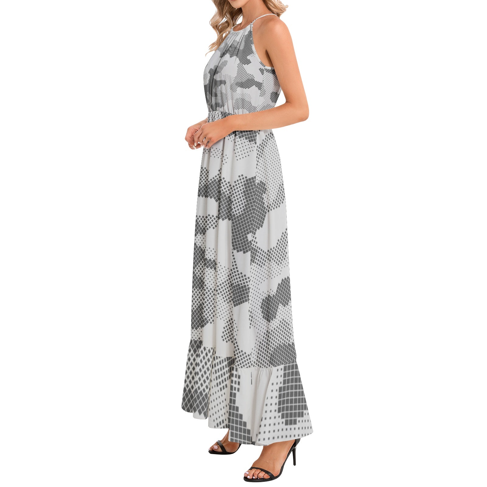 Camo Maxi Dress | Digital Gray | Ruffle Hem Camo Colors