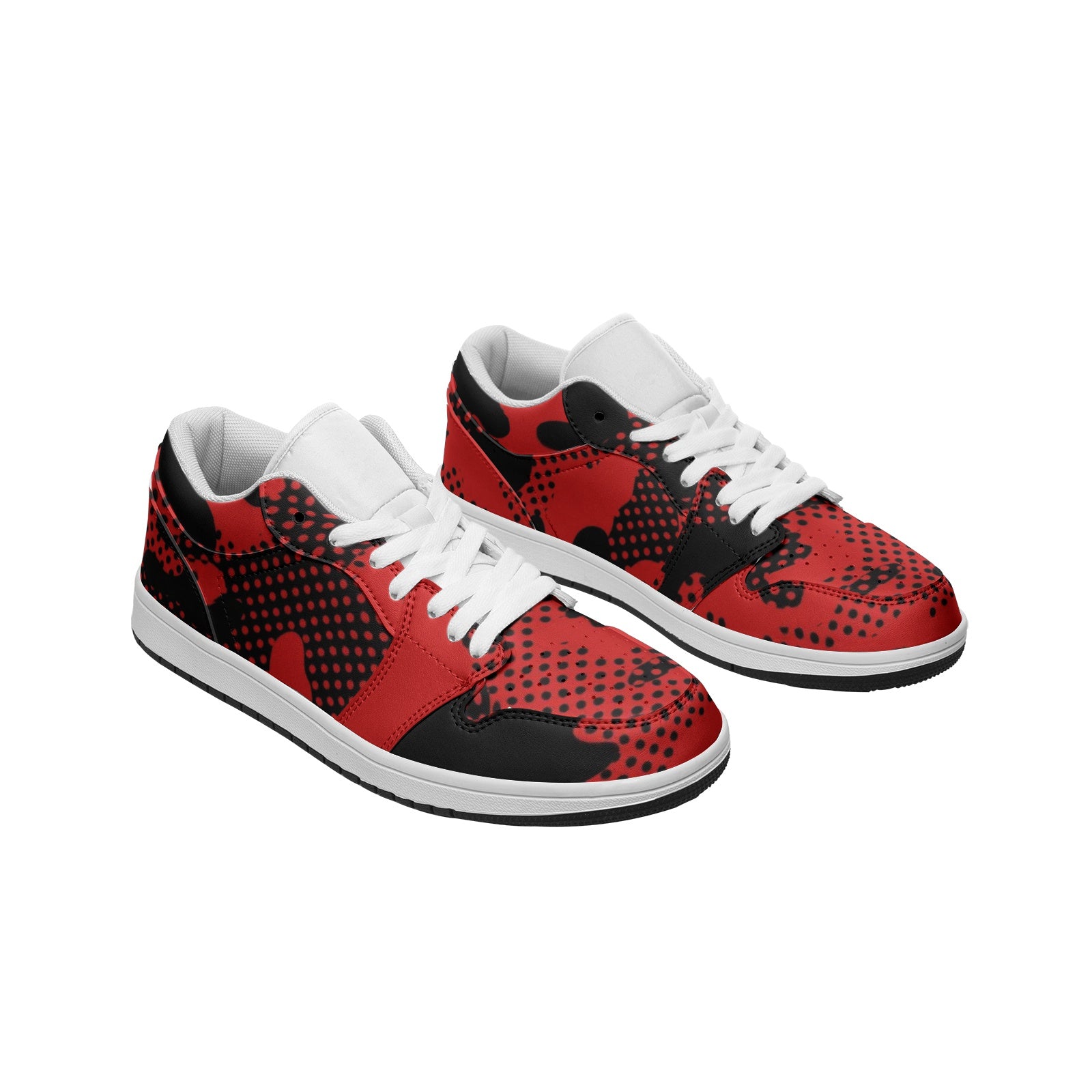 Camo Sneakers | Black & Red Pixel | Unisex Low Top Leather Camo Colors