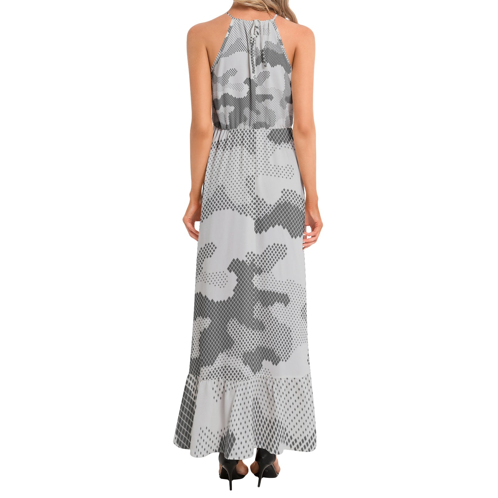 Camo Maxi Dress | Digital Gray | Ruffle Hem Camo Colors