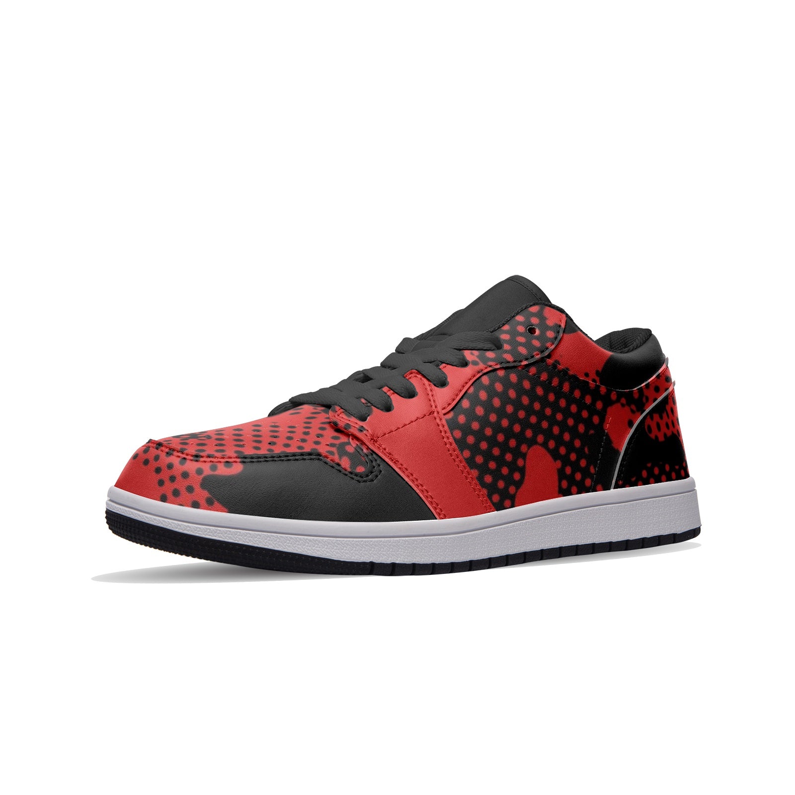 Camo Sneakers | Black & Red Pixel | Unisex Low Top Leather Camo Colors