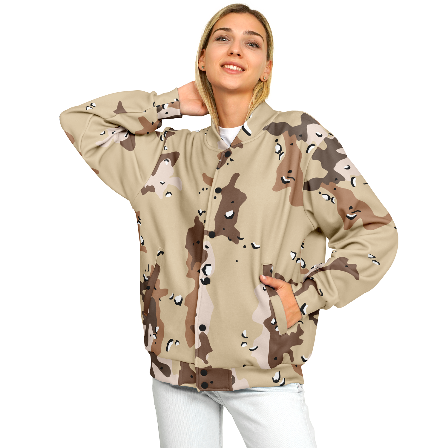 Brown Baseball Jacket in Marines Military Camo Print Camo Colors