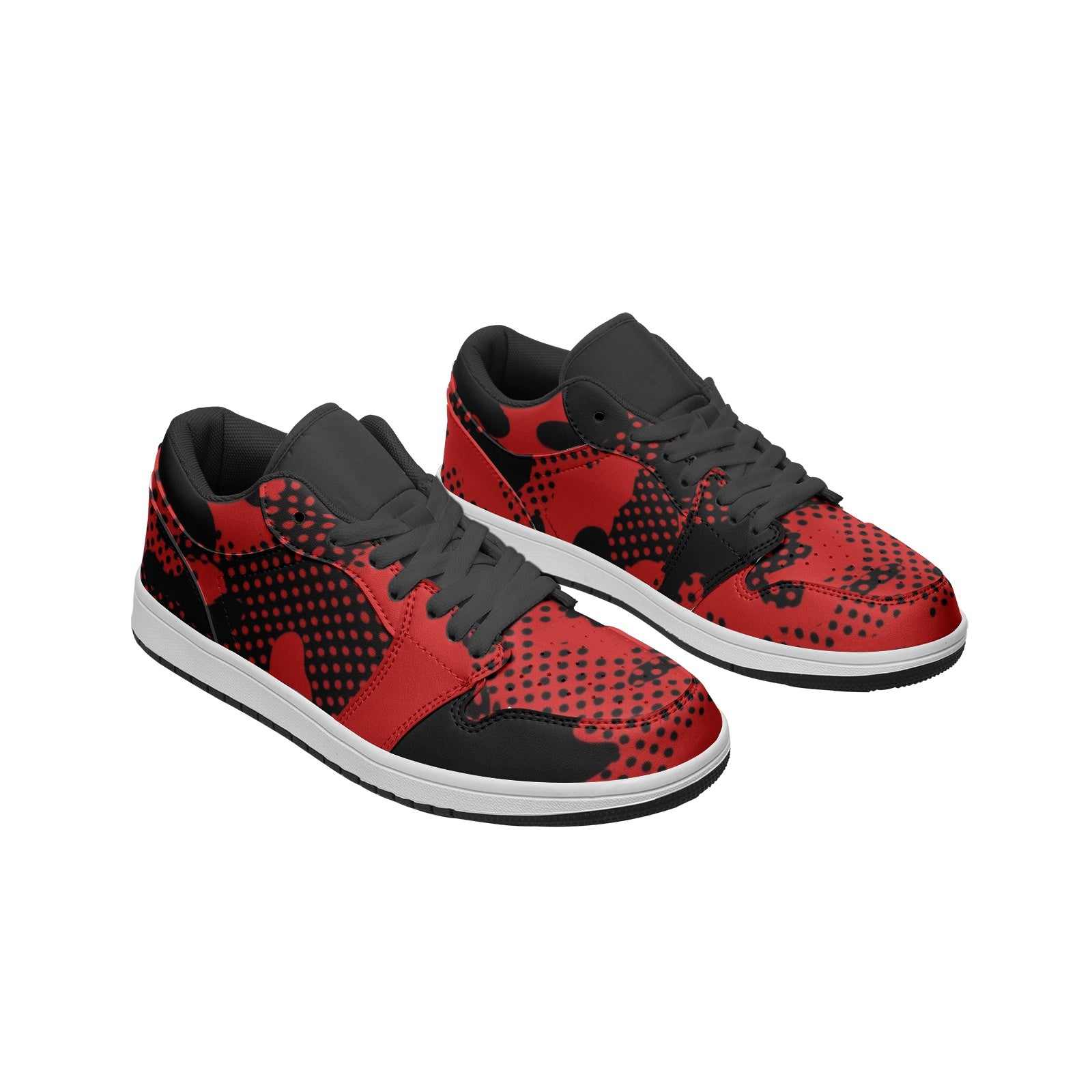 Camo Sneakers | Black & Red Pixel | Unisex Low Top Leather Camo Colors
