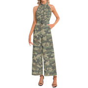 Camo Jumpsuit | Belted Halter Neck | Military Brown Camo Colors