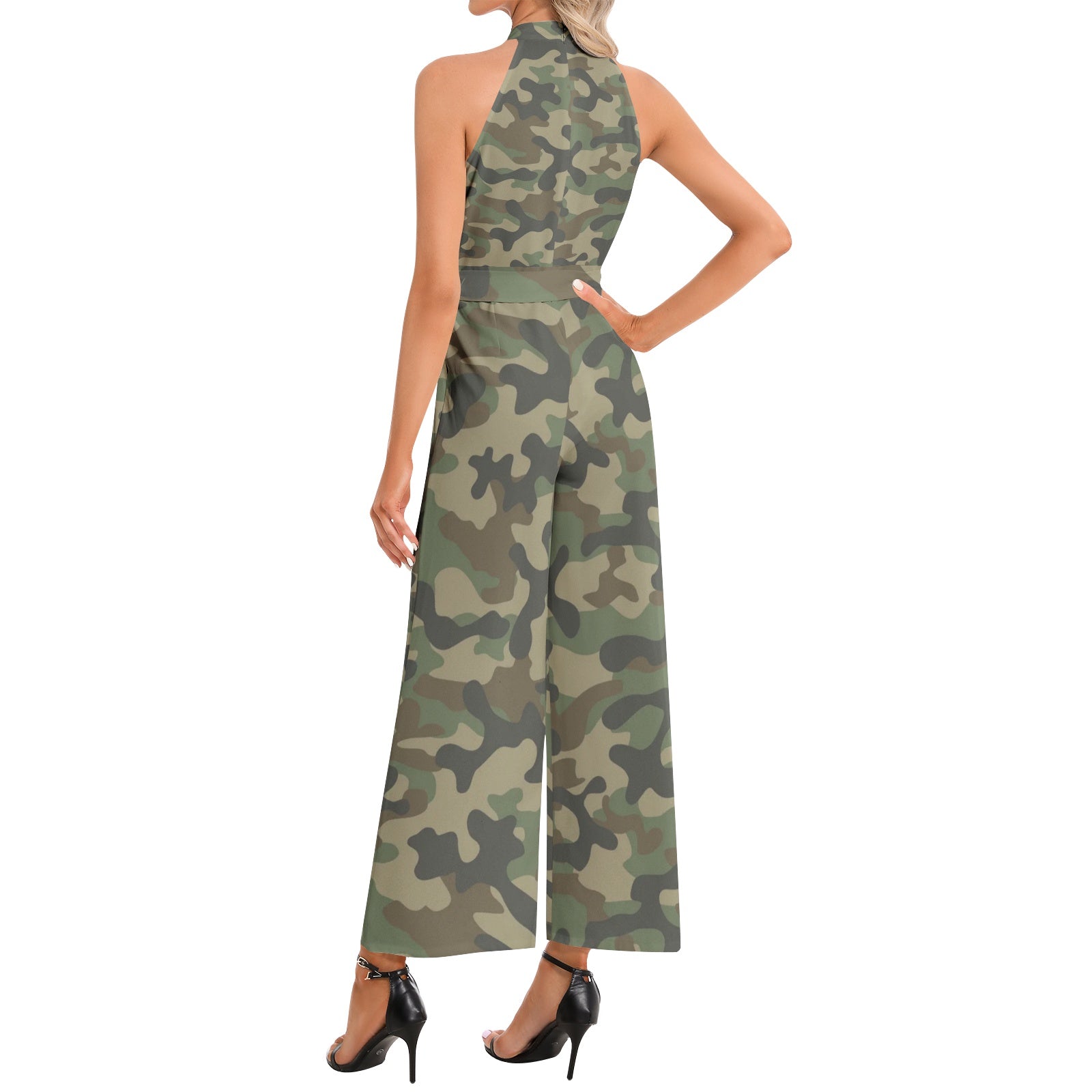 Camo Jumpsuit | Belted Halter Neck | Military Brown Camo Colors
