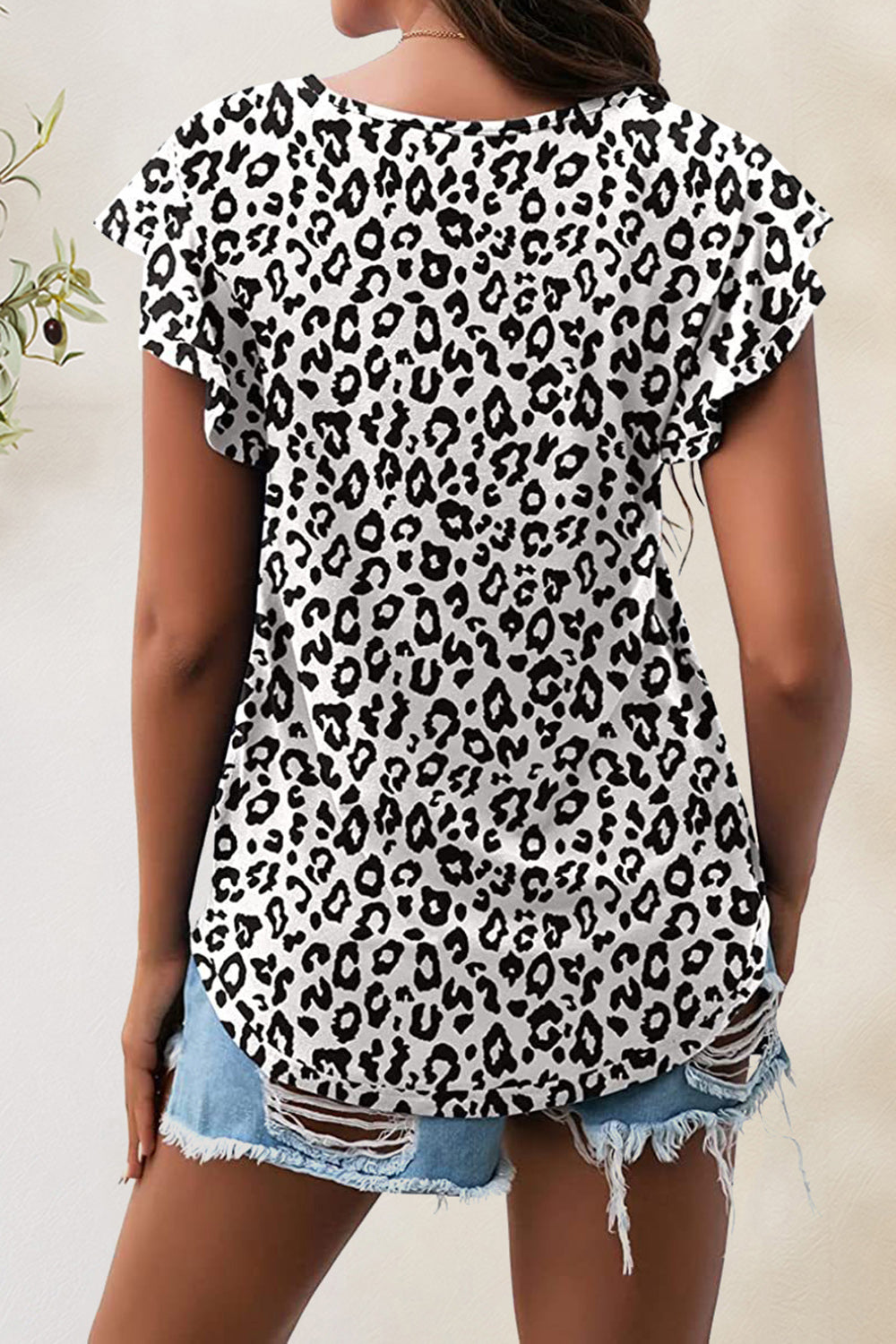 Printed Round Neck Short Sleeve Leopard T-Shirt Camo Colors