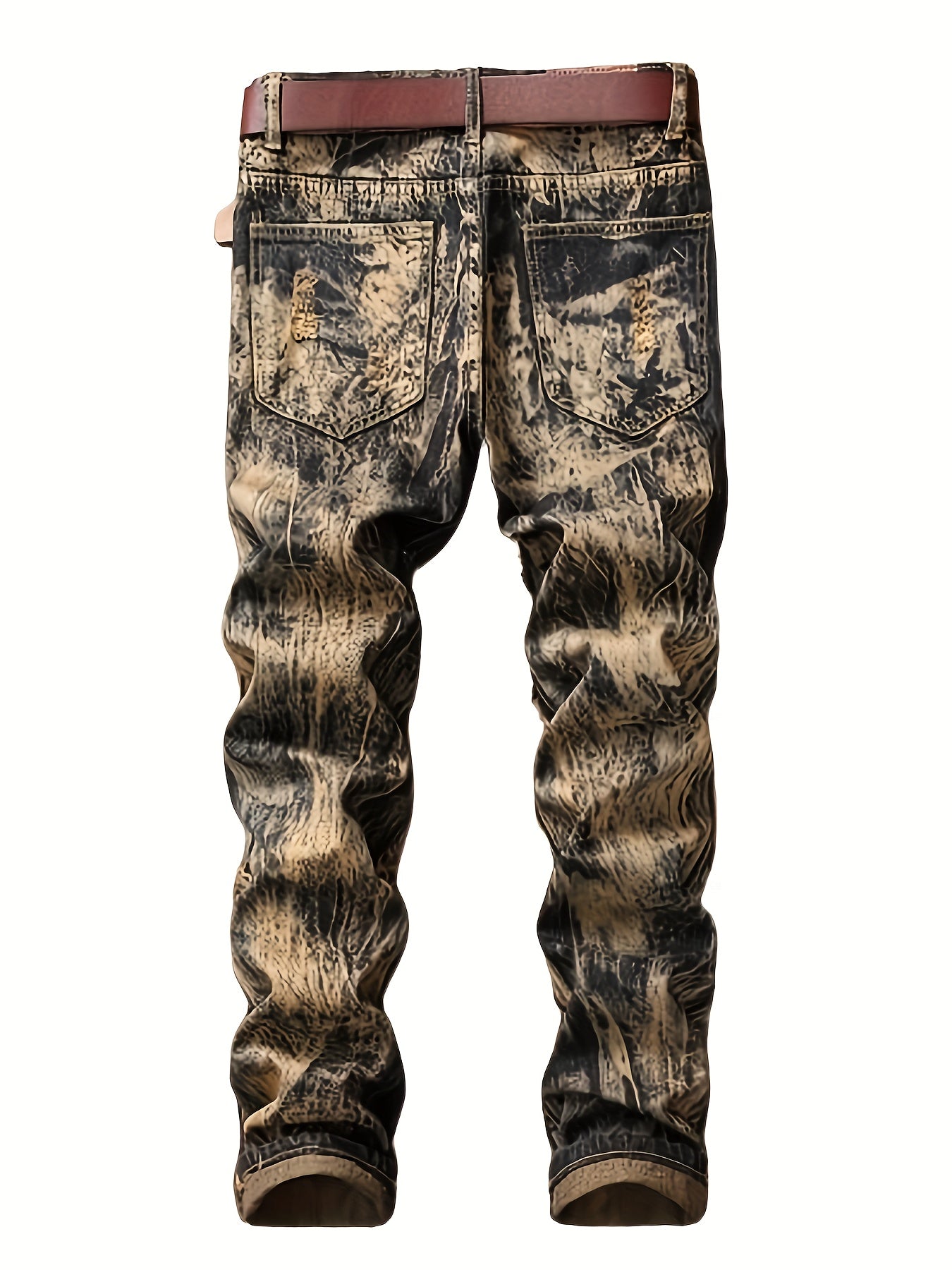 Men's Street Style Embroidered Jeans: Regular Fit, Non-Stretch Denim Camo Colors