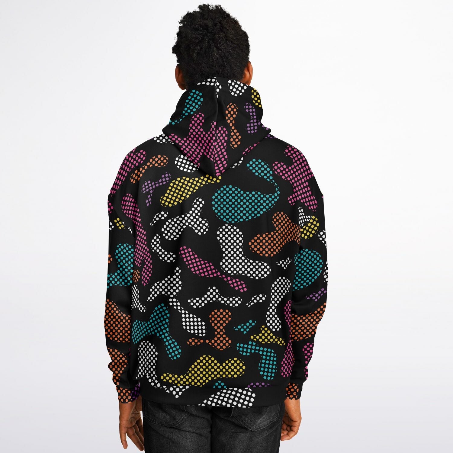 Black Oversized Hoodie | Pixel Camouflage in PInk and Yellow | Camo Colors