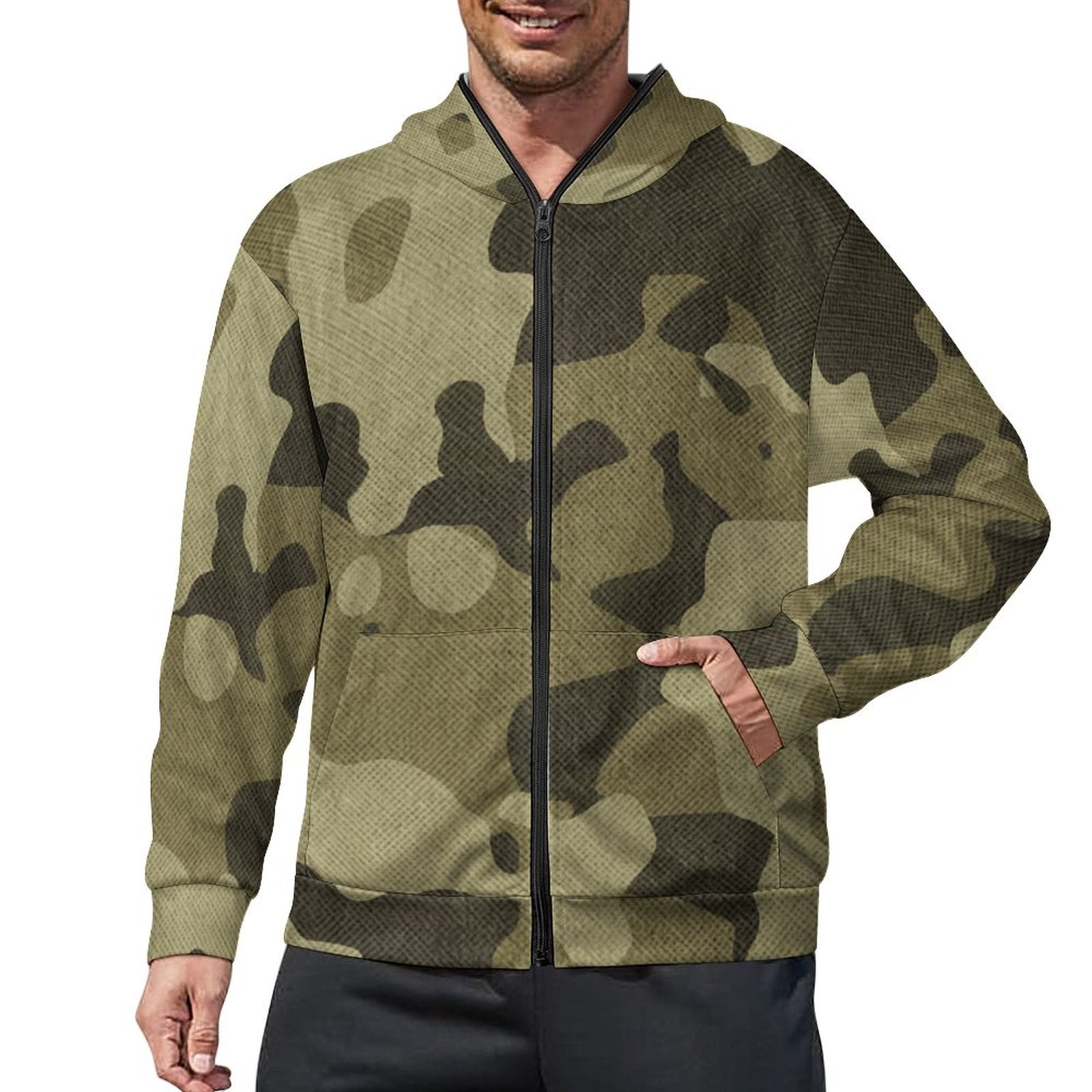 Zip Camo Hoodie | Green Fabric Camouflage style Camo Colors
