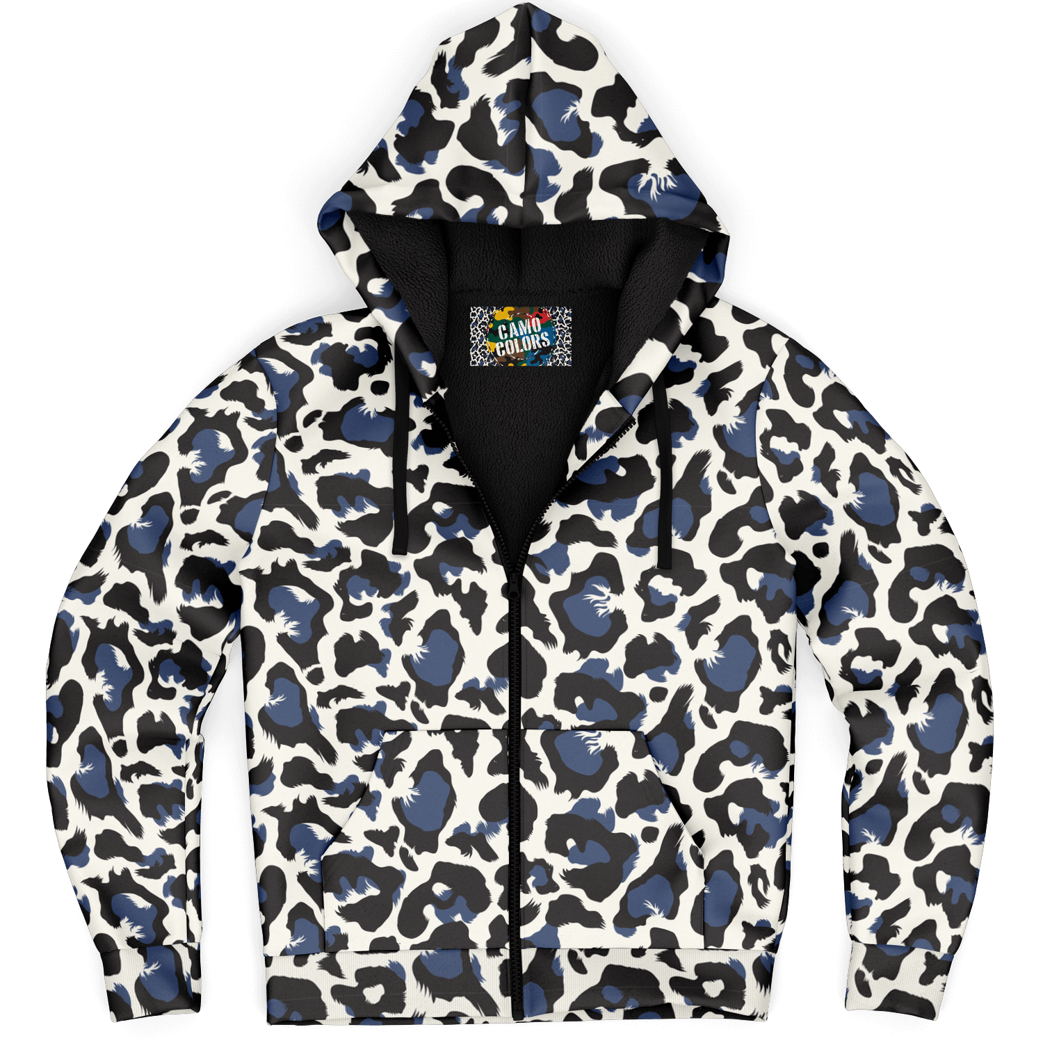 Microfleece Zip Hoodie | Leopard Print in White, Green & Blue Camo Colors