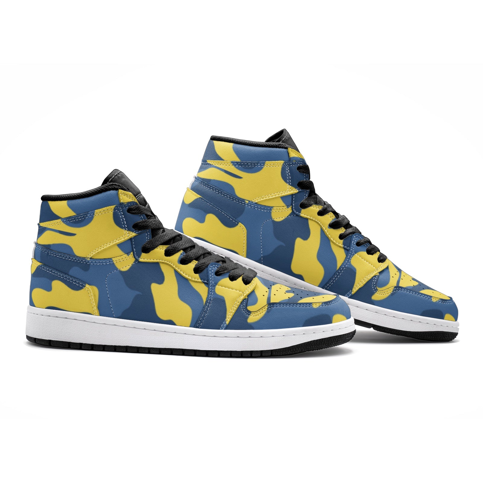 Blue and Yellow Camo Sneakers AJ 1 | High Top Leather Camo Colors