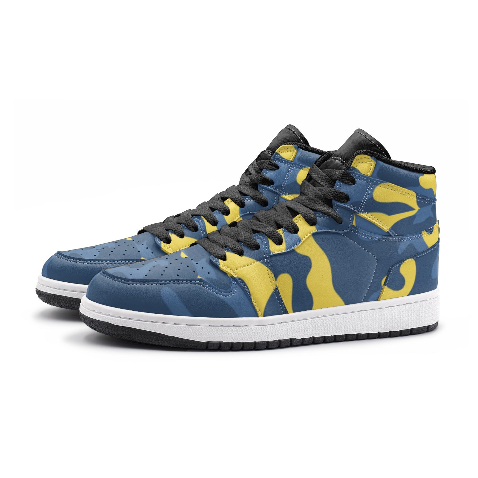 Blue and Yellow Camo Sneakers AJ 1 | High Top Leather Camo Colors