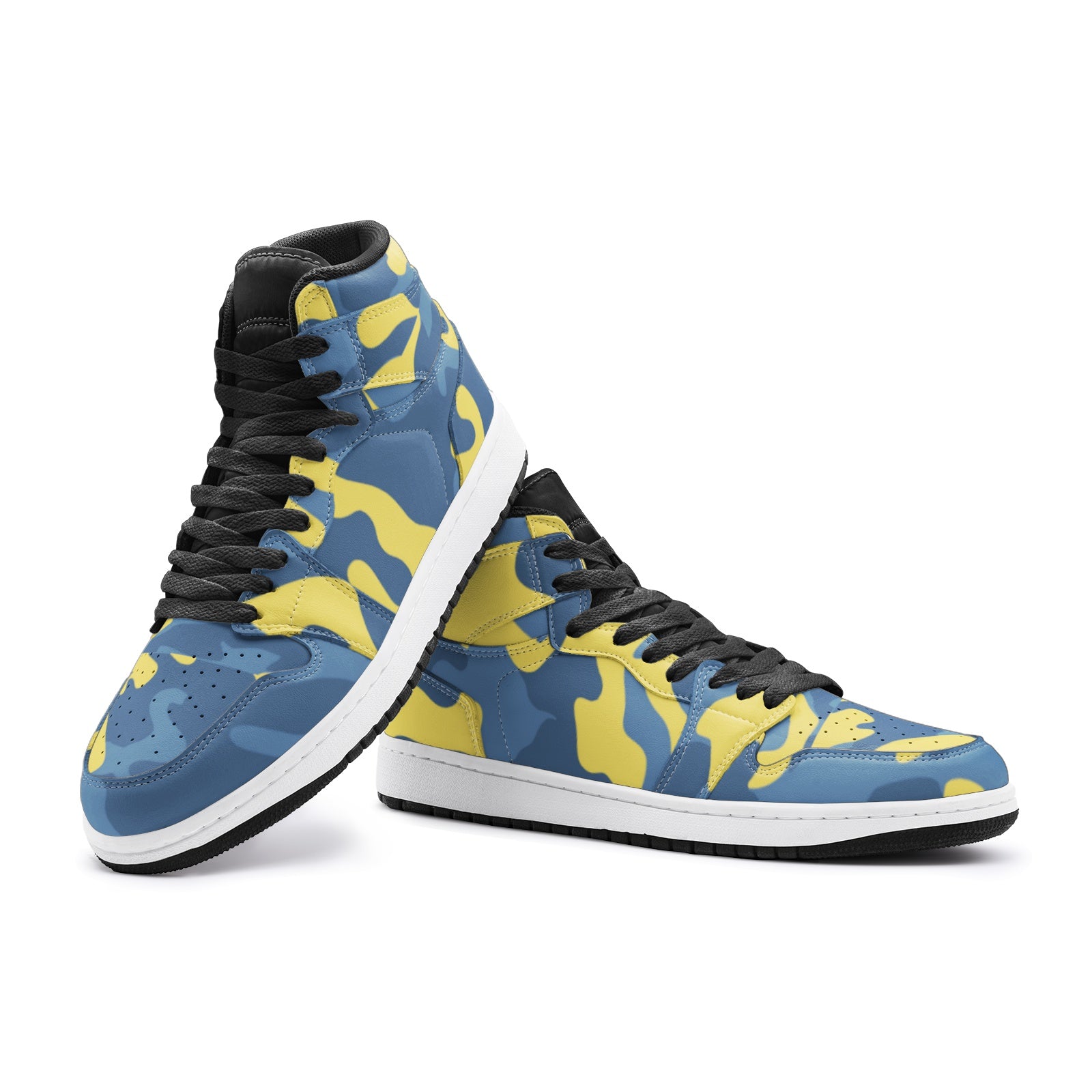 Blue and Yellow Camo Sneakers AJ 1 | High Top Leather Camo Colors