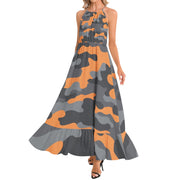 Camo Maxi Dress | Orange, Black, and Gray Camouflage Camo Colors