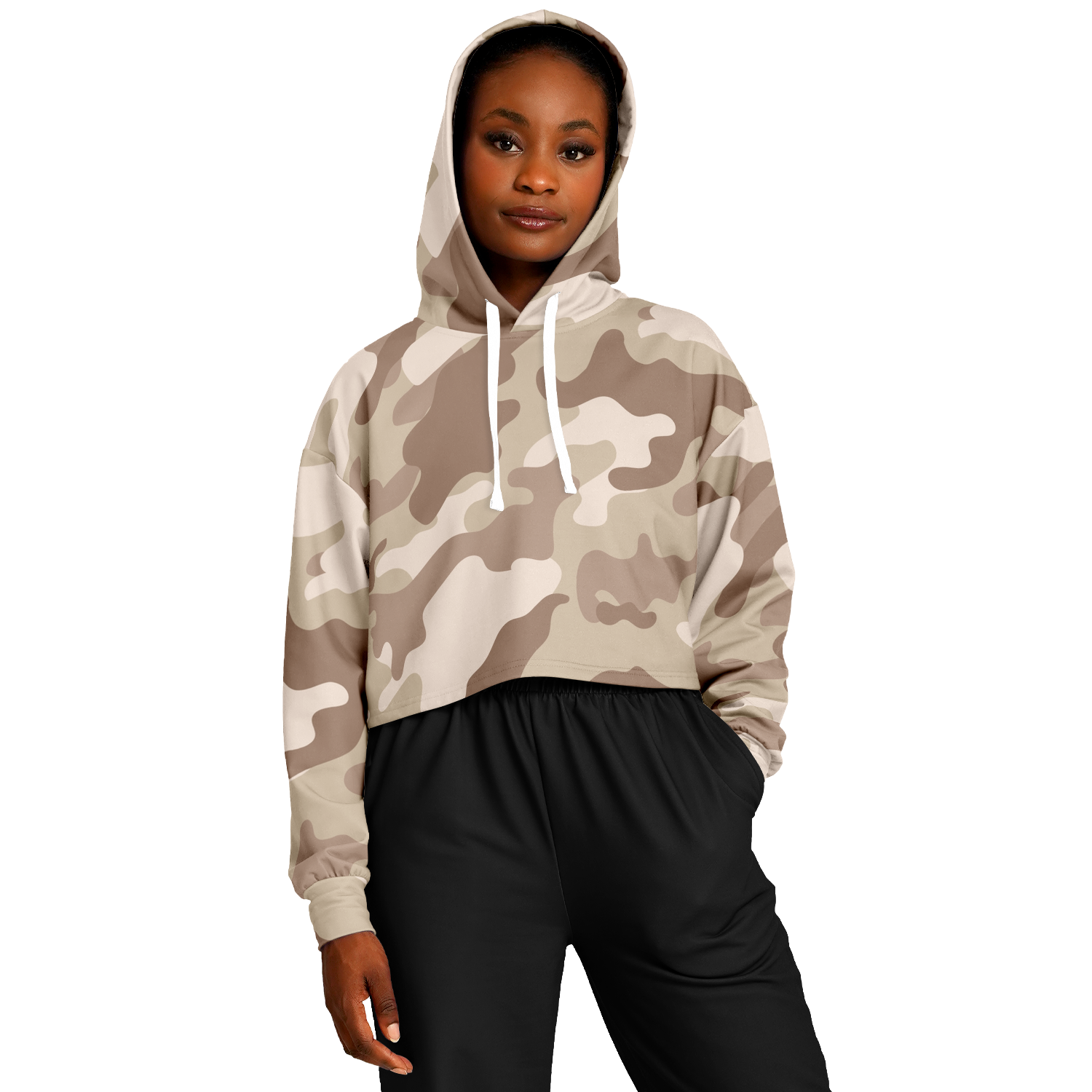 Cropped Hoodie For Women | Brown Desert Camouflage Camo Colors