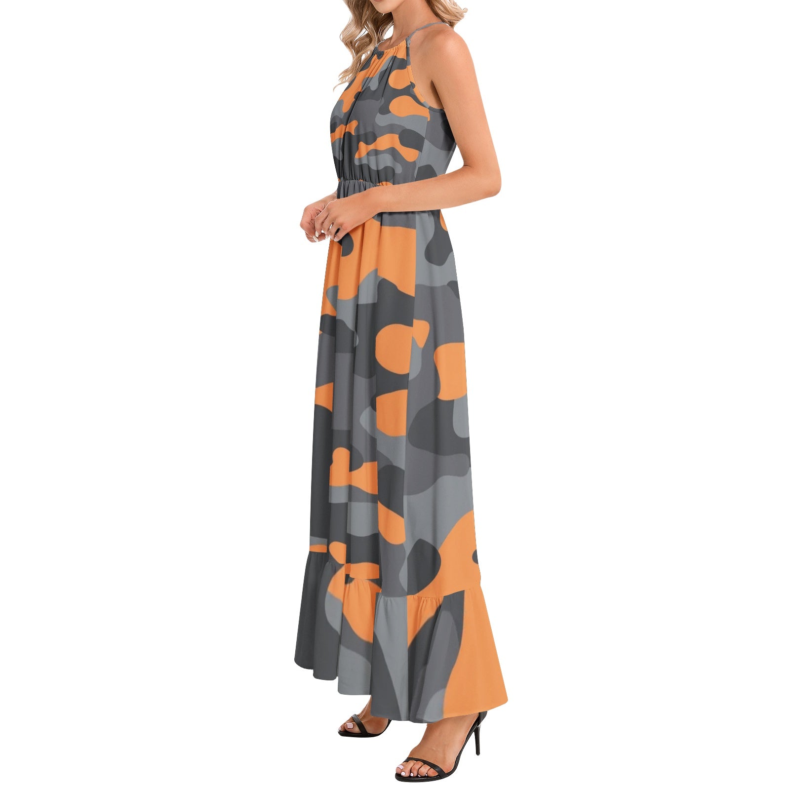 Camo Maxi Dress | Orange, Black, and Gray Camouflage Camo Colors