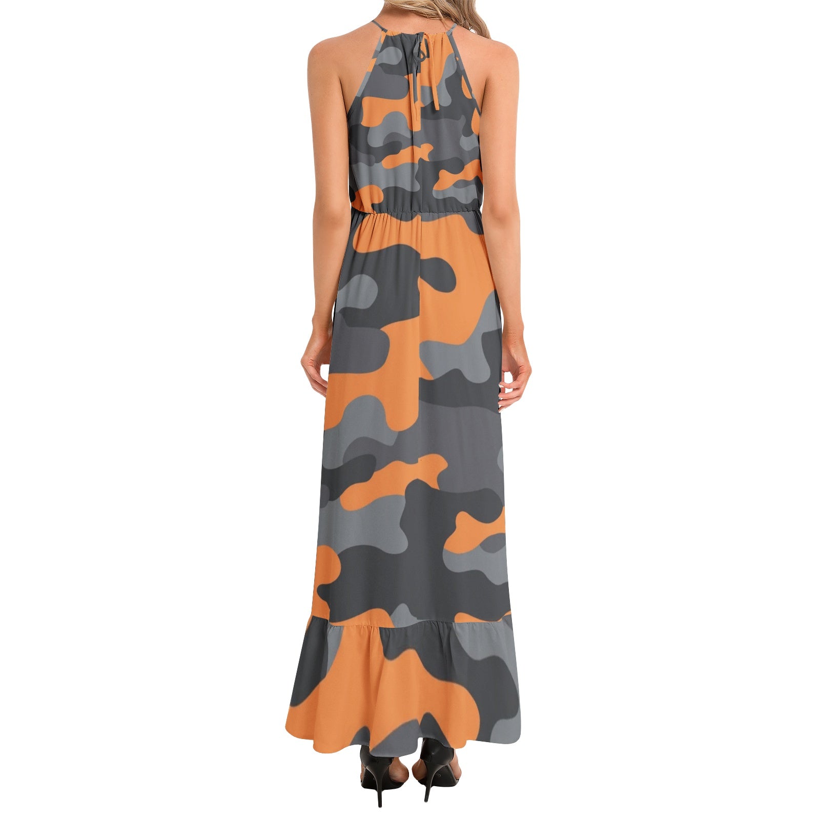 Camo Maxi Dress | Orange, Black, and Gray Camouflage Camo Colors