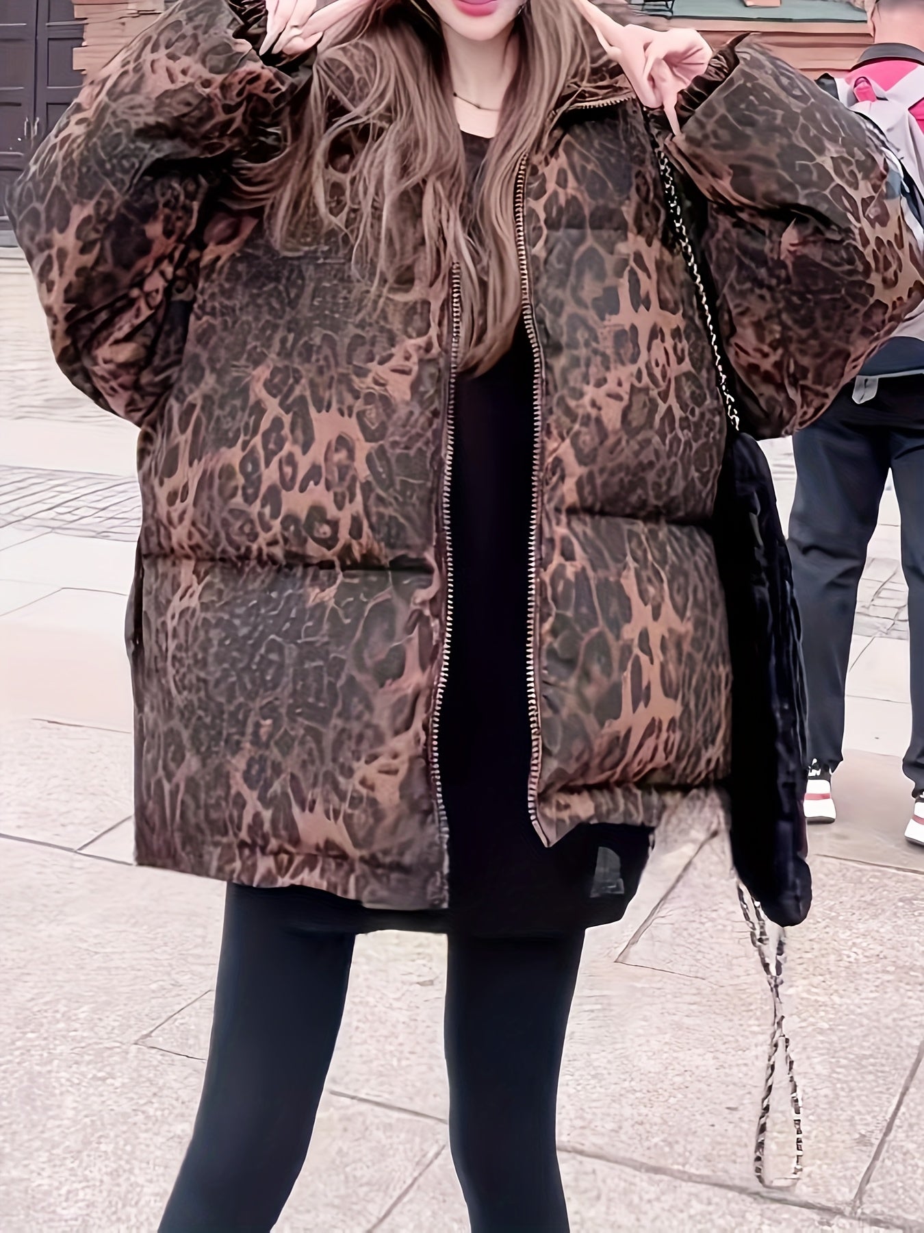 Women's Leopard Print Winter Coat with Pockets | Camo Colors