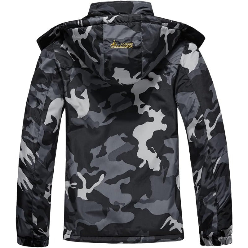 Men's Designer Black Ski Jacket | Fleece with Removable Hood Camo Colors