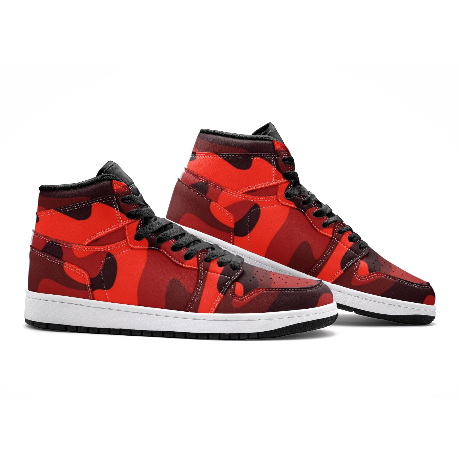 Camo Sneakers AJ 1 | High-Top | Scarlet Red & Black Camouflage Camo Colors
