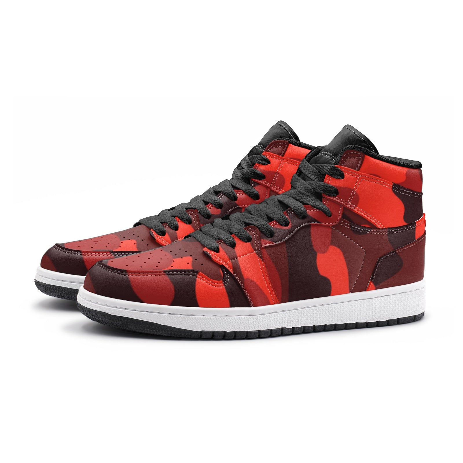 Camo Sneakers AJ 1 | High-Top | Scarlet Red & Black Camouflage Camo Colors