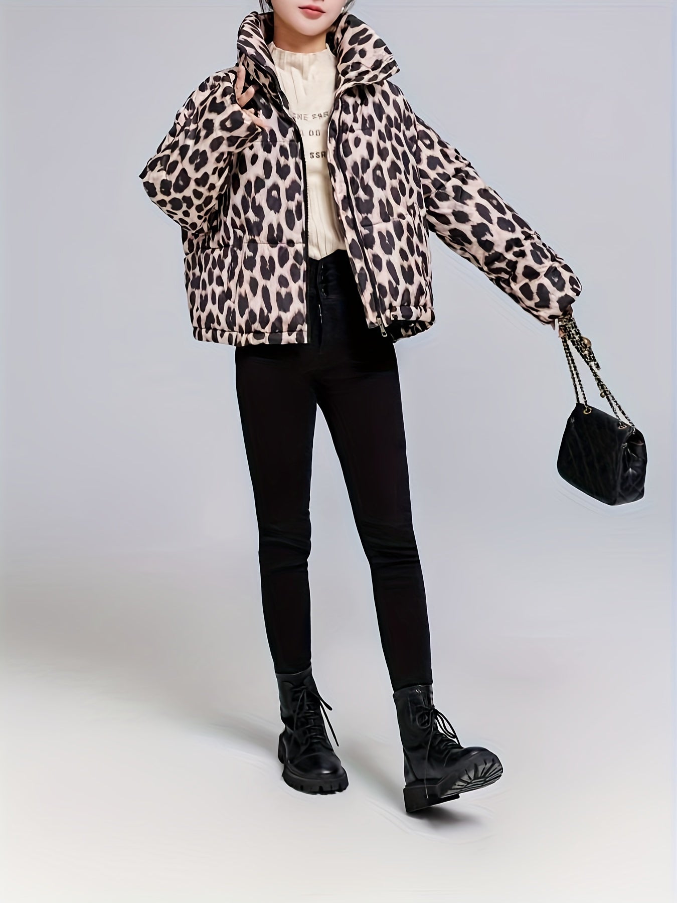 Women's Leopard Print Polyester Padded Jacket | Camo Colors