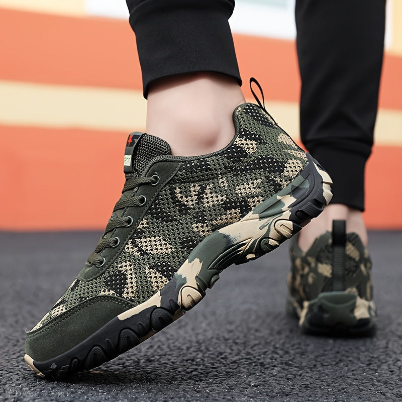 Men's Camouflage Lace-Up Sneakers, Non-Slip and Durable Camo Colors