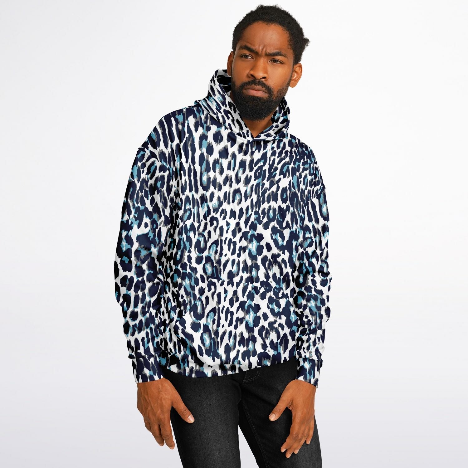 Oversized Leopard Hoodie – Blue and White | Camo Colors