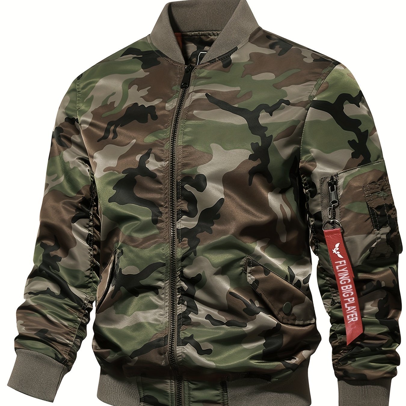 Men's Casual Zip Bomber Jacket: Camo Print for Spring/Fall Camo Colors