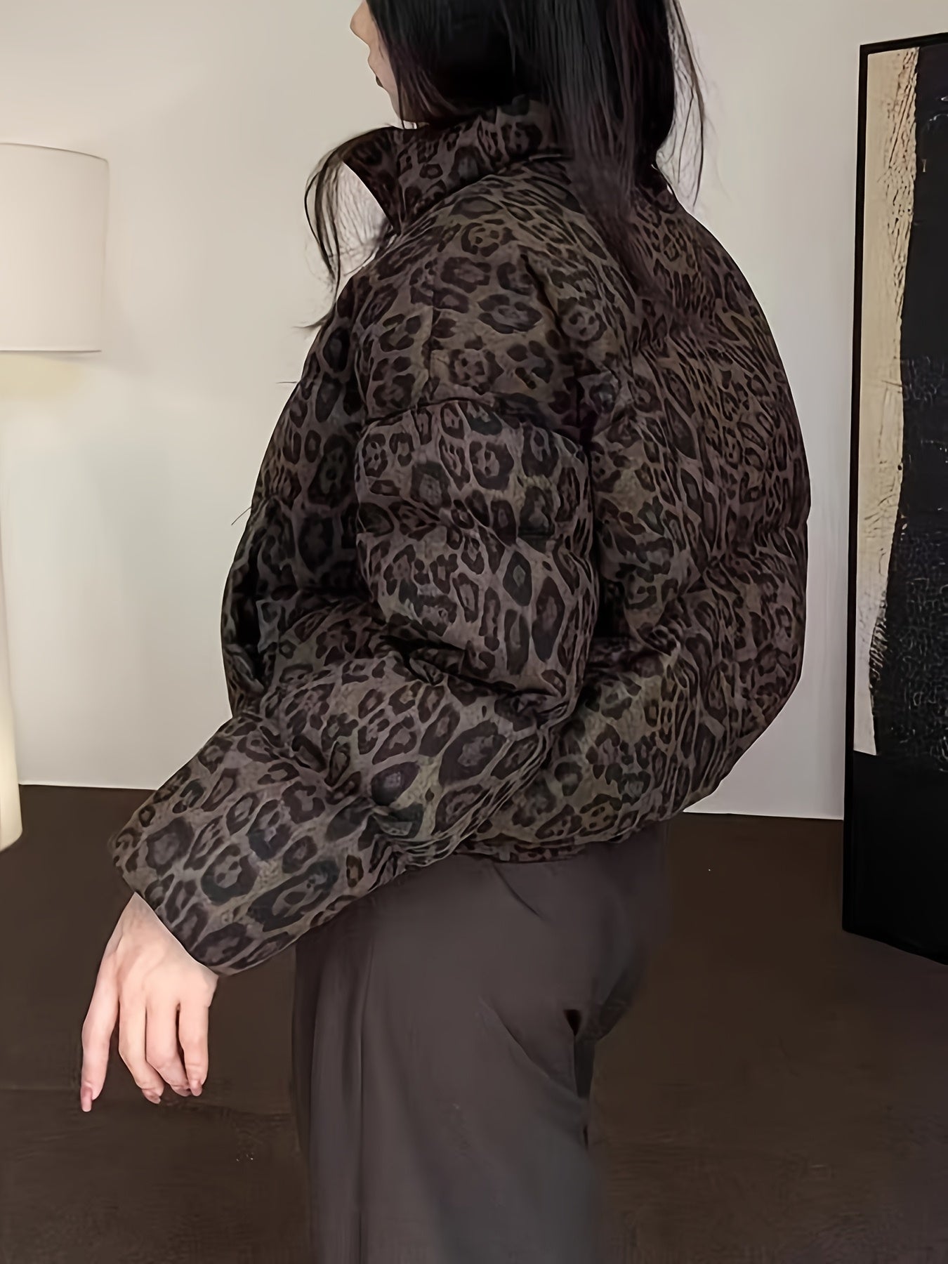 Chic Leopard Print Puffer Jacket for Women | Camo Colors