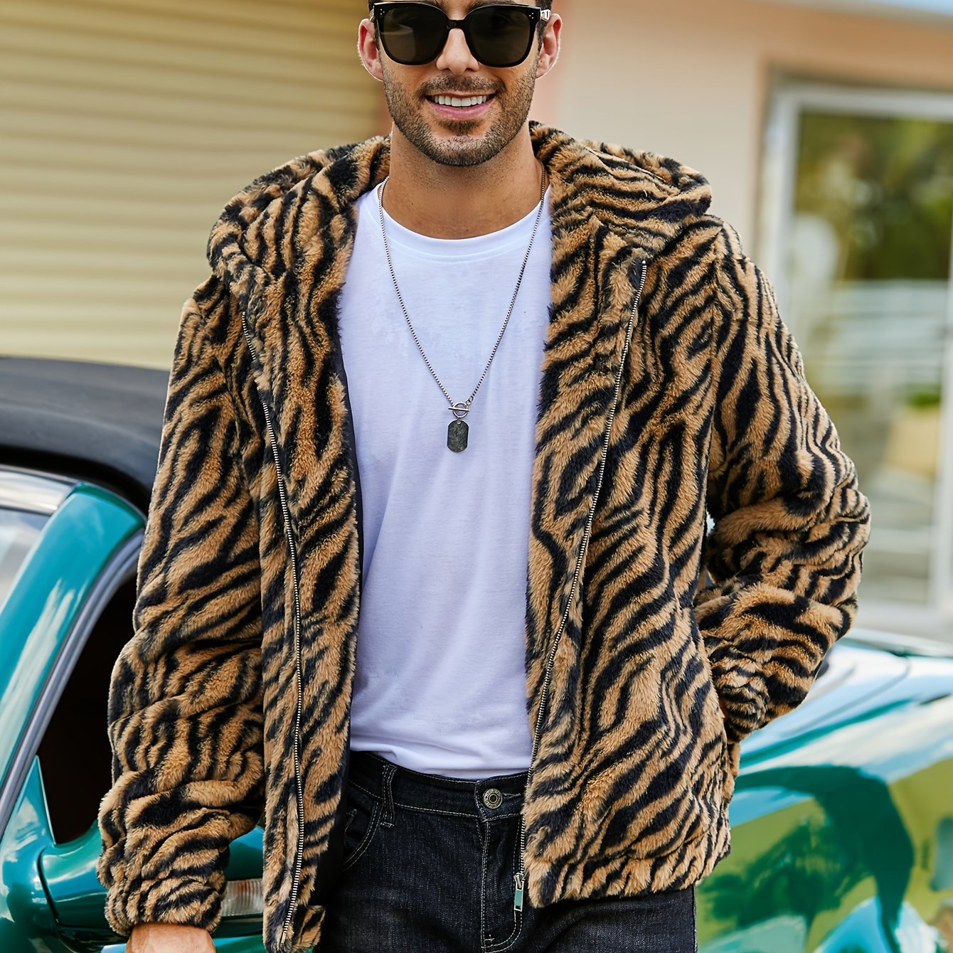 RELISH NOLESS Men's Leopard Print Faux Fur Hooded Jacket | Camo Colors