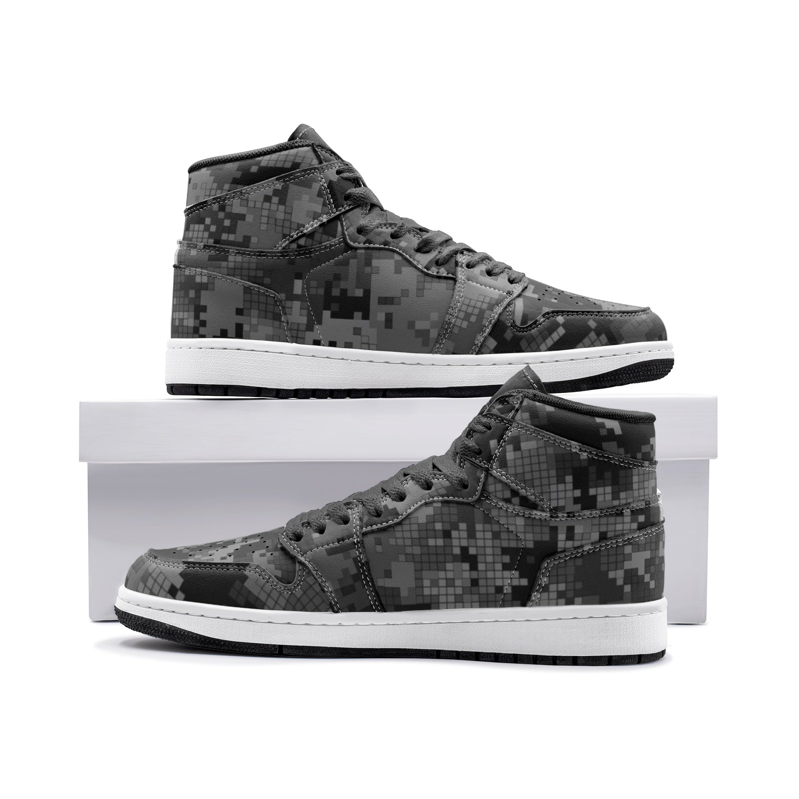 Black Camo Sneakers AJ 1 | Digital Monochrome Dark Gray Camo Colors