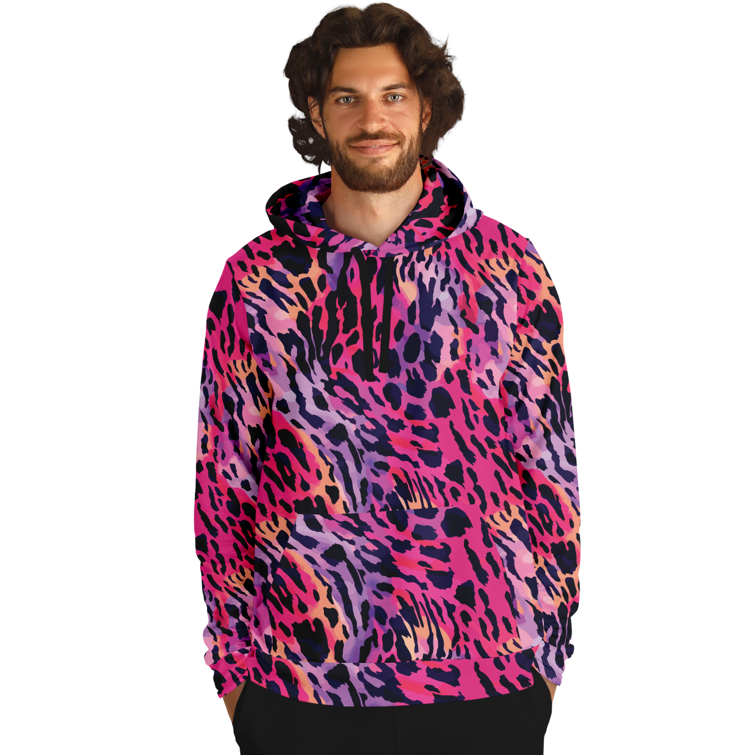Leopard Hoodie | Deep Cerise Pink & Purple Camo Colors