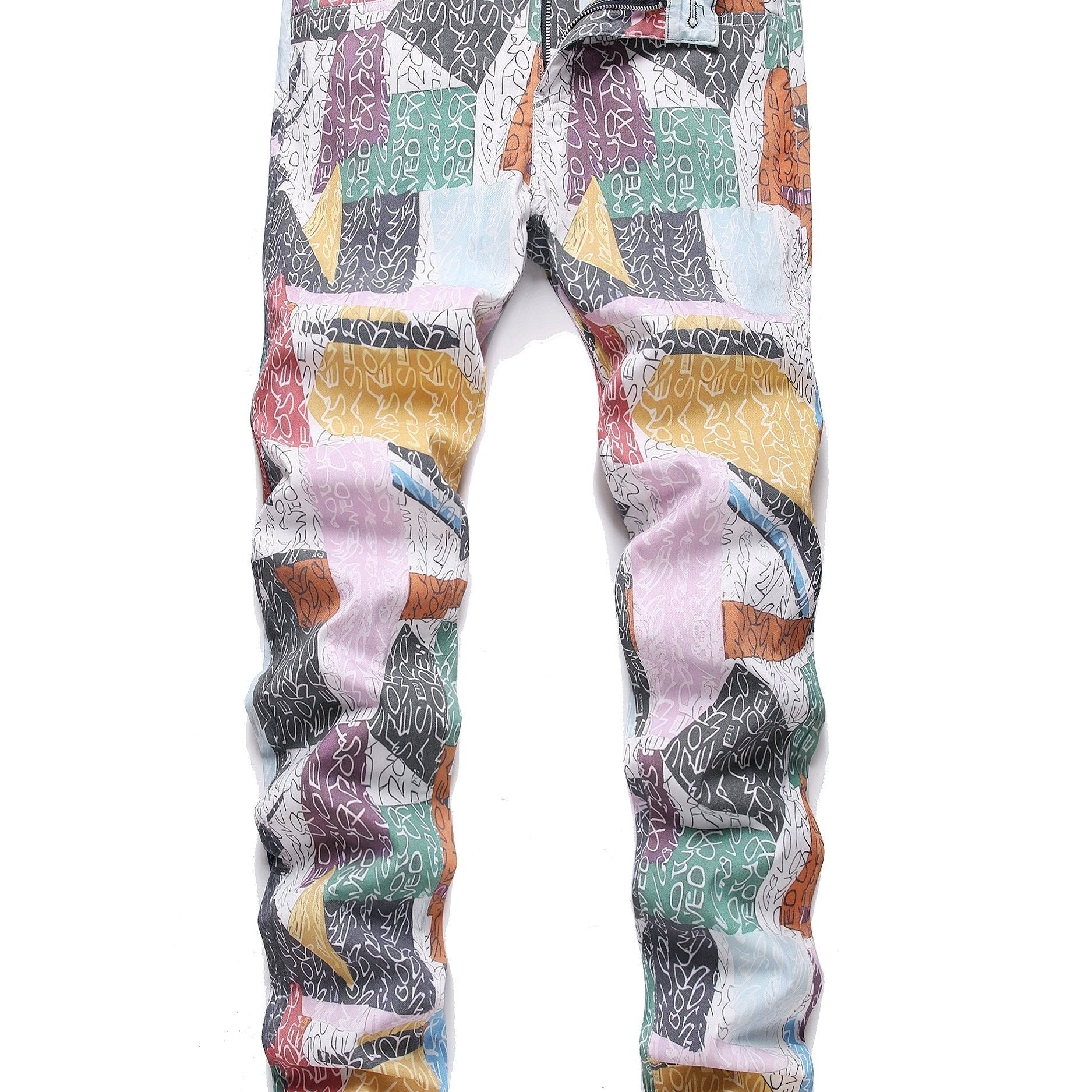 Men's Slim Fit Stretch Jeans - Distressed & Ripped Denim Camo Colors