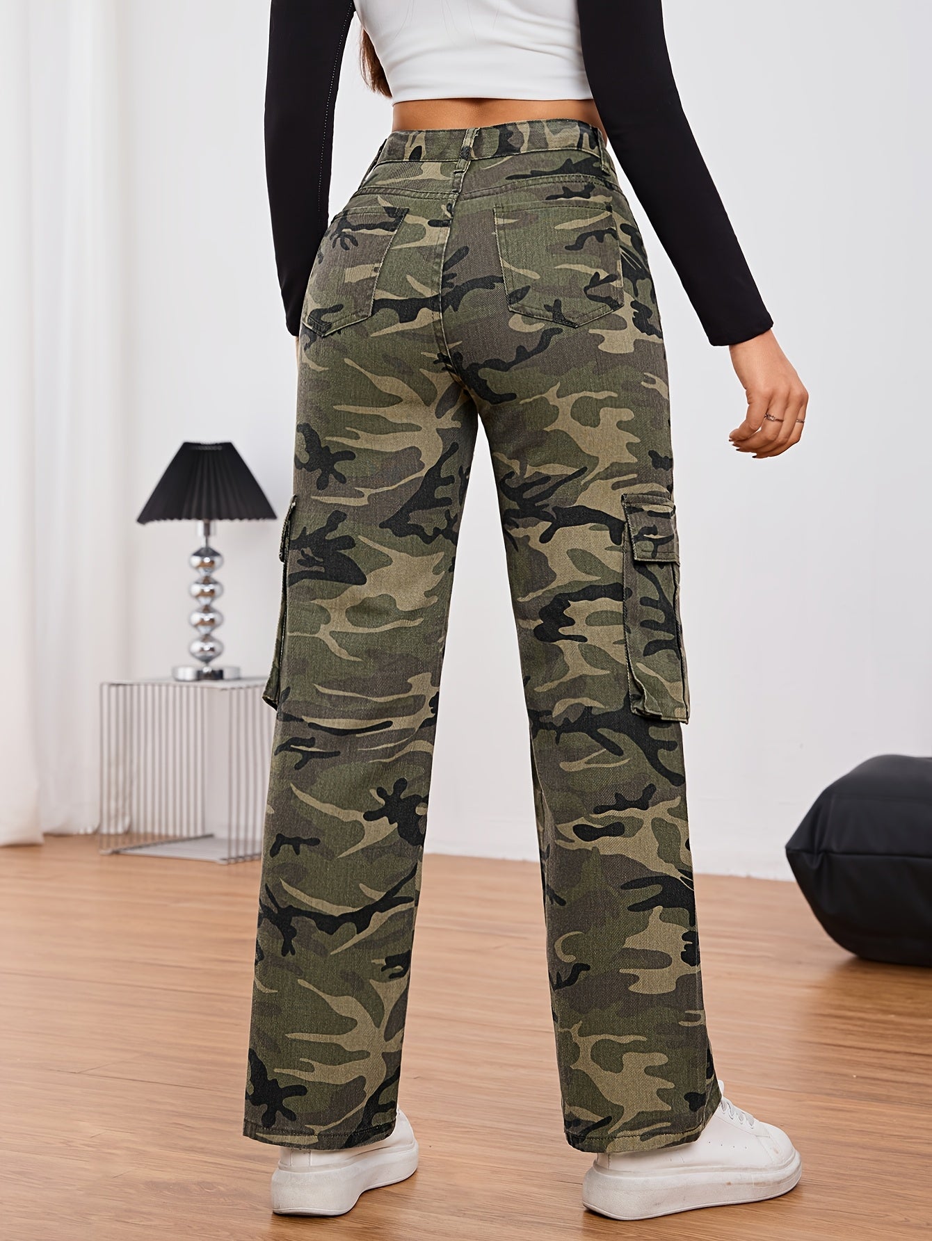 Women's High Waist Non-elastic Camouflage Work Pants Camo Colors