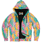 Microfleece Zip Hoodie | Colorful Leopard Pattern Camo Colors