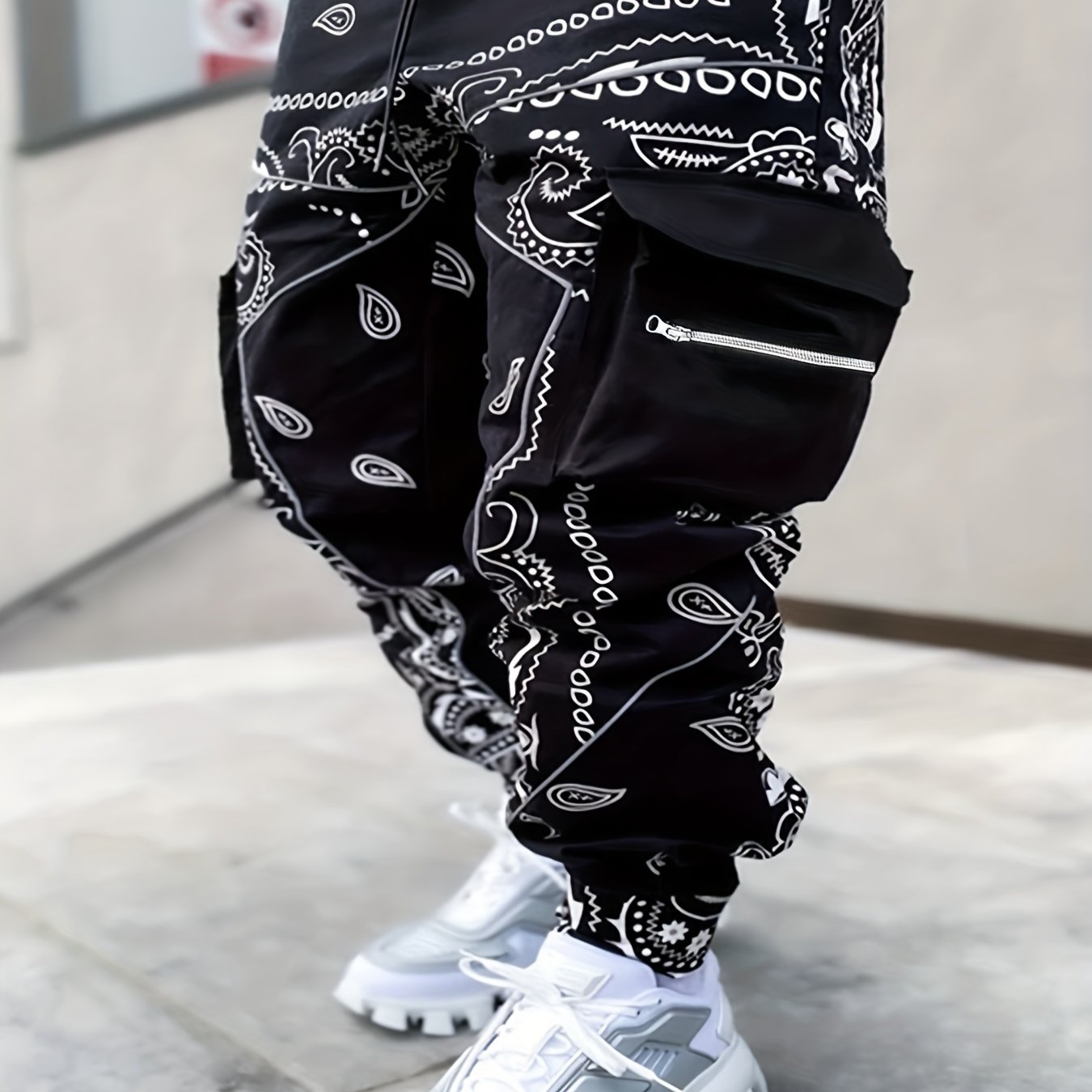 Men's Harem Work Pants: Large Size, Cashew Flower, Loose Fit Camo Colors