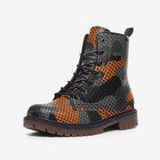 Camo Boots | Leather Camouflage in Black and Orange Pixel Camo Colors