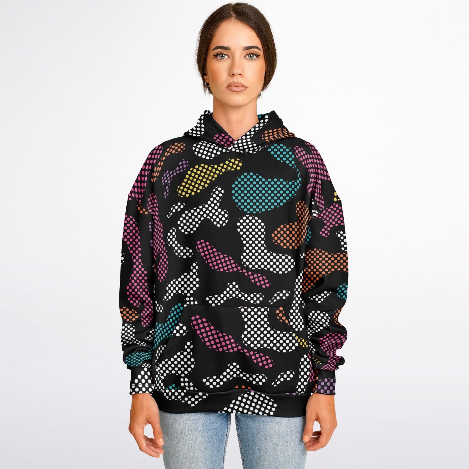 Black Oversized Hoodie | Pixel Camouflage in PInk and Yellow | Camo Colors