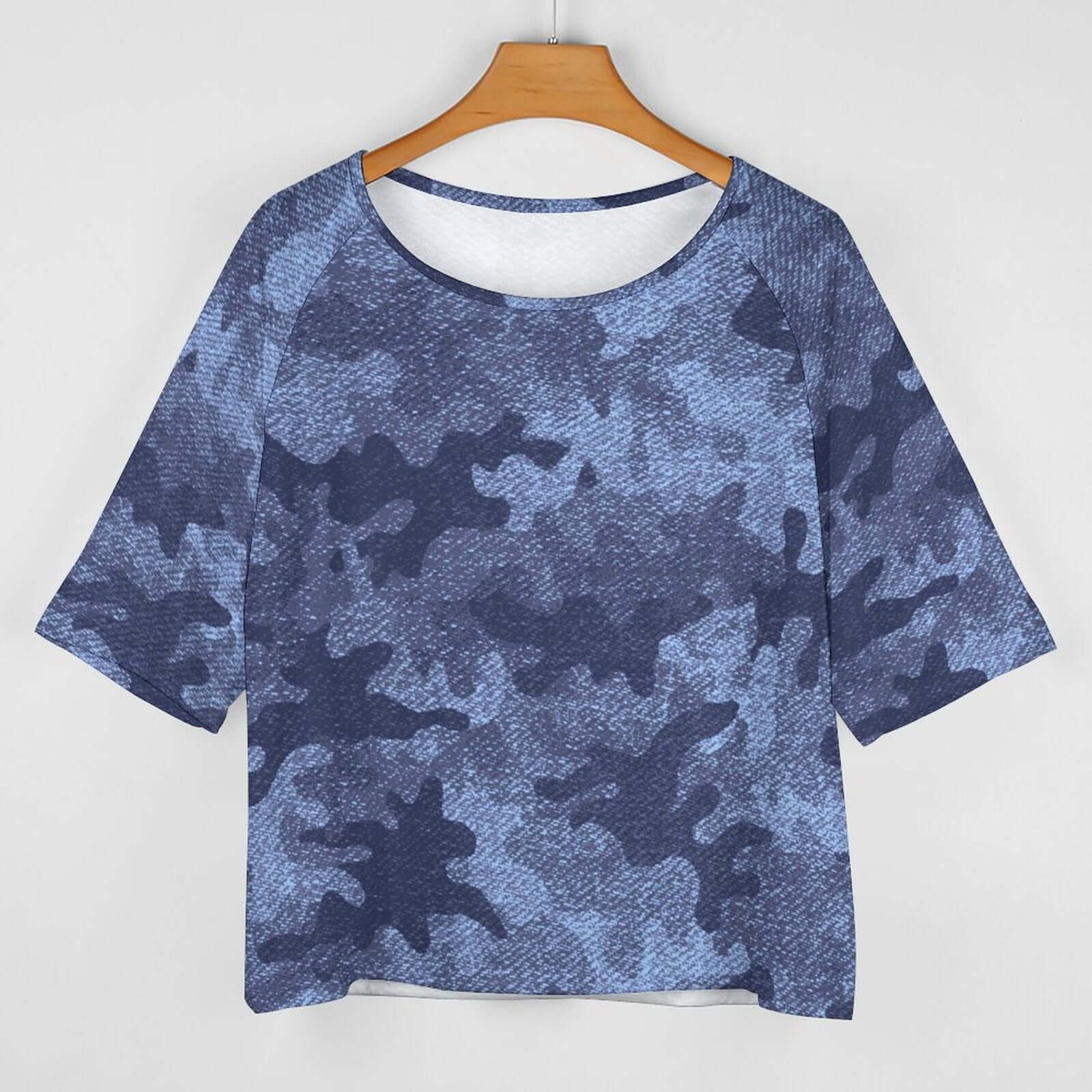 Camo Shirt | Off The Shoulder Top | Denim Blue Camo Colors