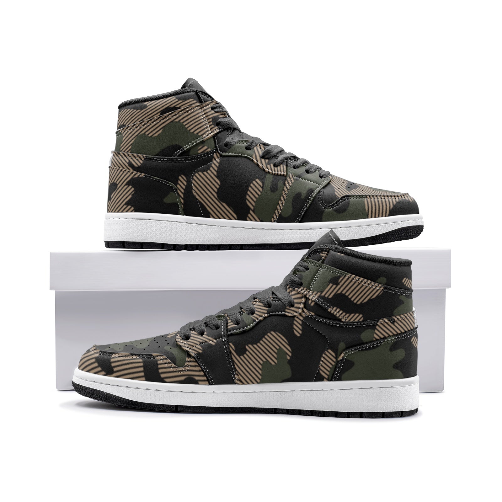 Military Green Camo Sneakers AJ 1 | High Top Leather Camo Colors