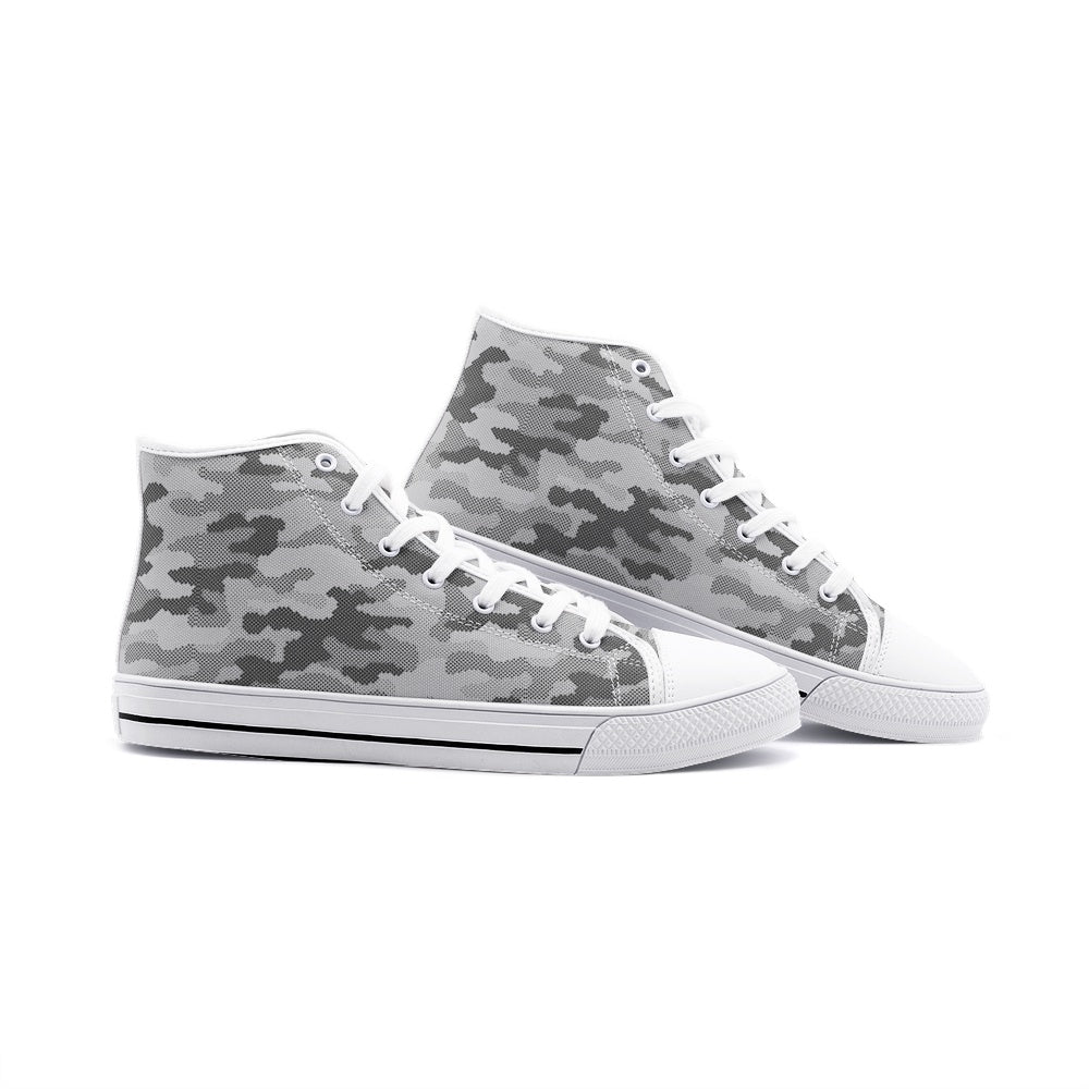 Camo Shoes | High Top Canvas | Gray Digital Camouflage Camo Colors