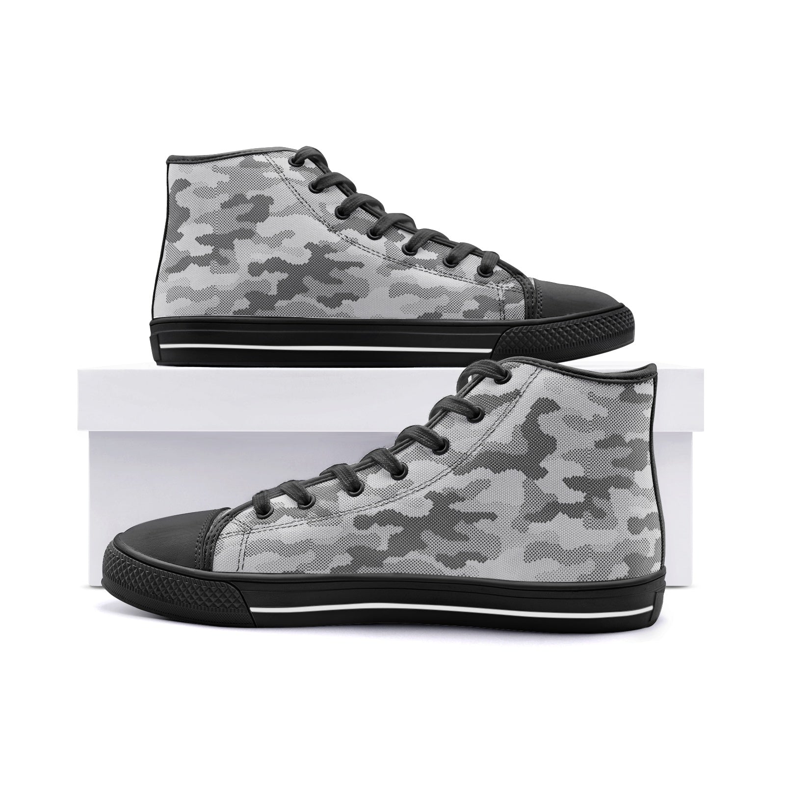Camo Shoes | High Top Canvas | Gray Digital Camouflage Camo Colors