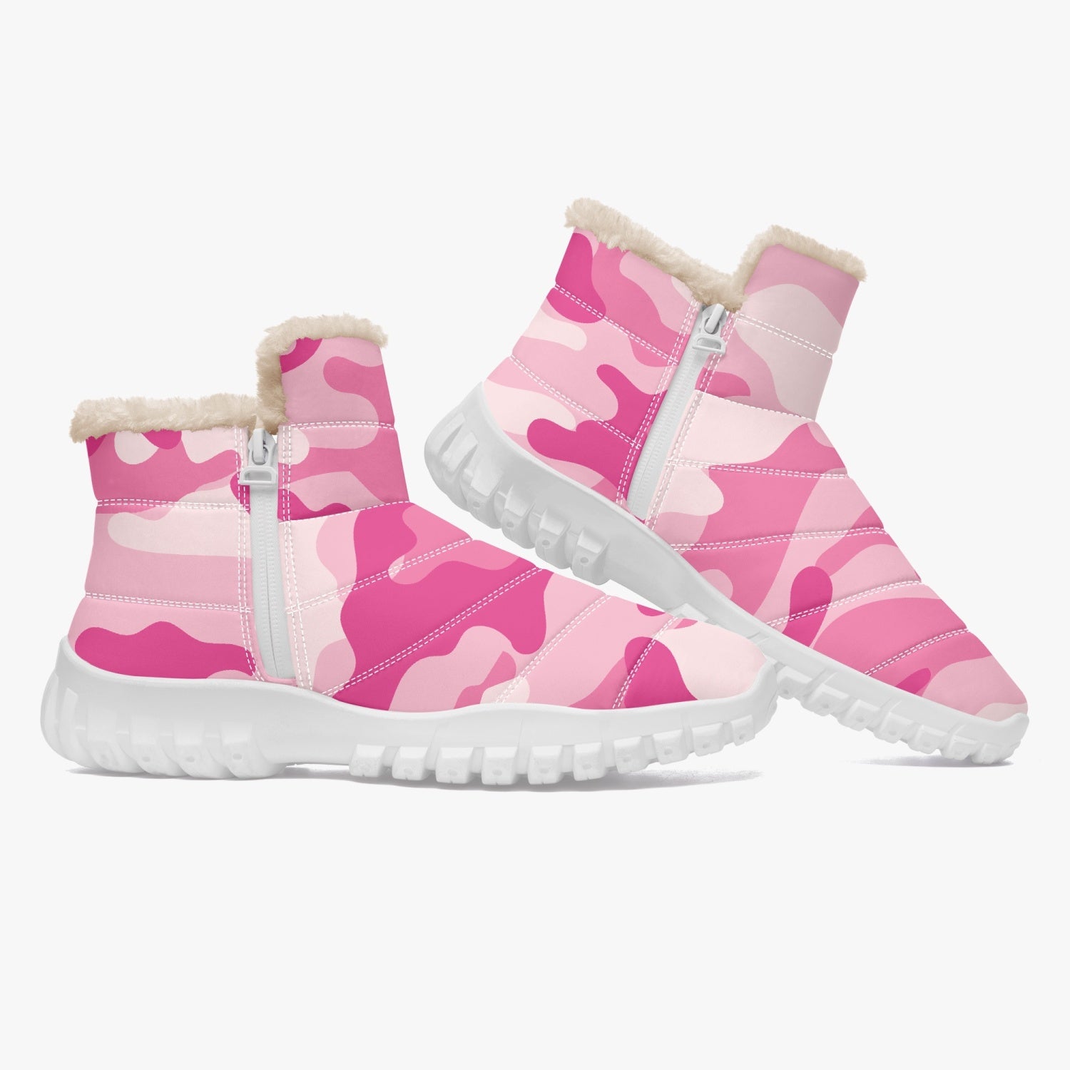 Camo Boots | Cotton-pad Fur Zipper Up | Lavender Pink Camo Colors