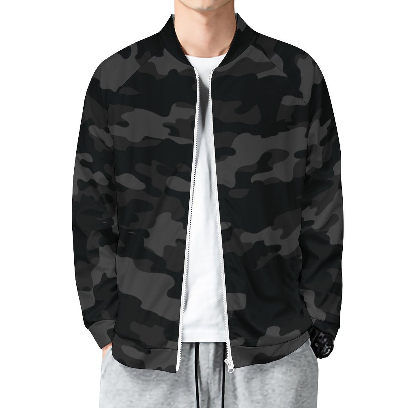 Camo Shirt | Raglan Zip-up | Black Camouflage Camo Colors