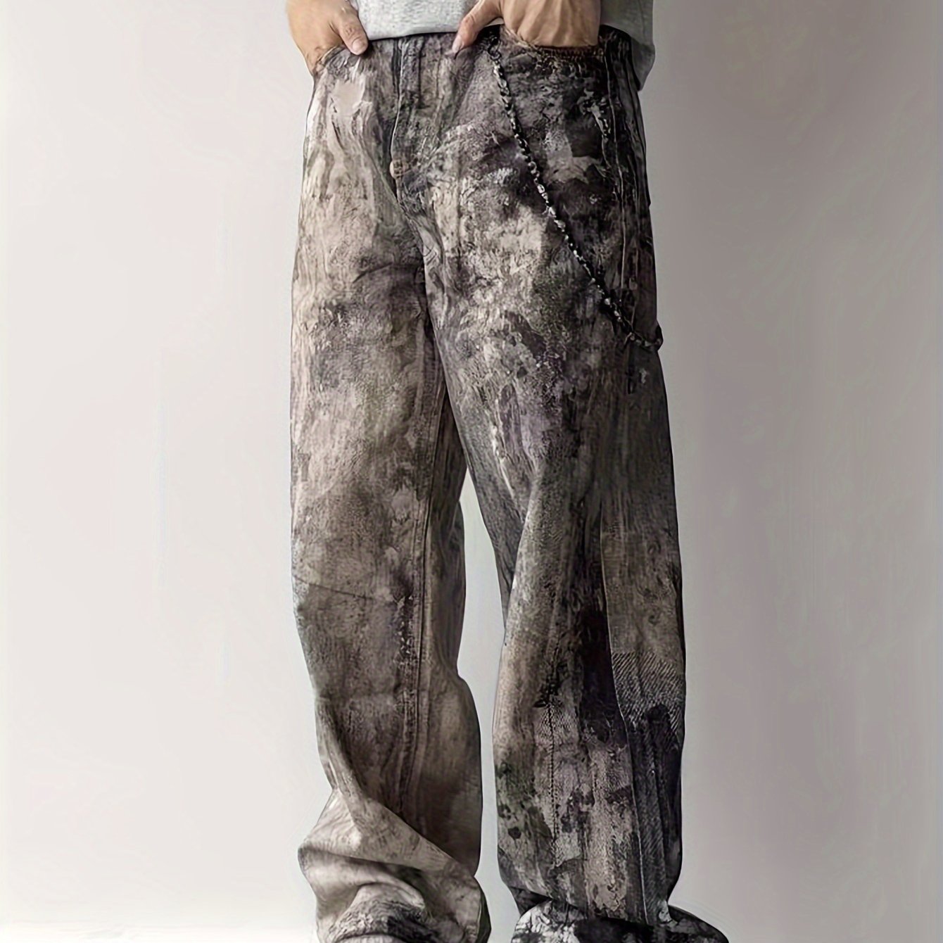 Camo Splatter Print Distressed Low-Rise Wide-Leg Jeans | Cotton Blend Camo Colors