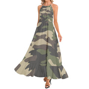 Camo Maxi Dress | Classic Green Camouflage | Ruffle Hem Camo Colors