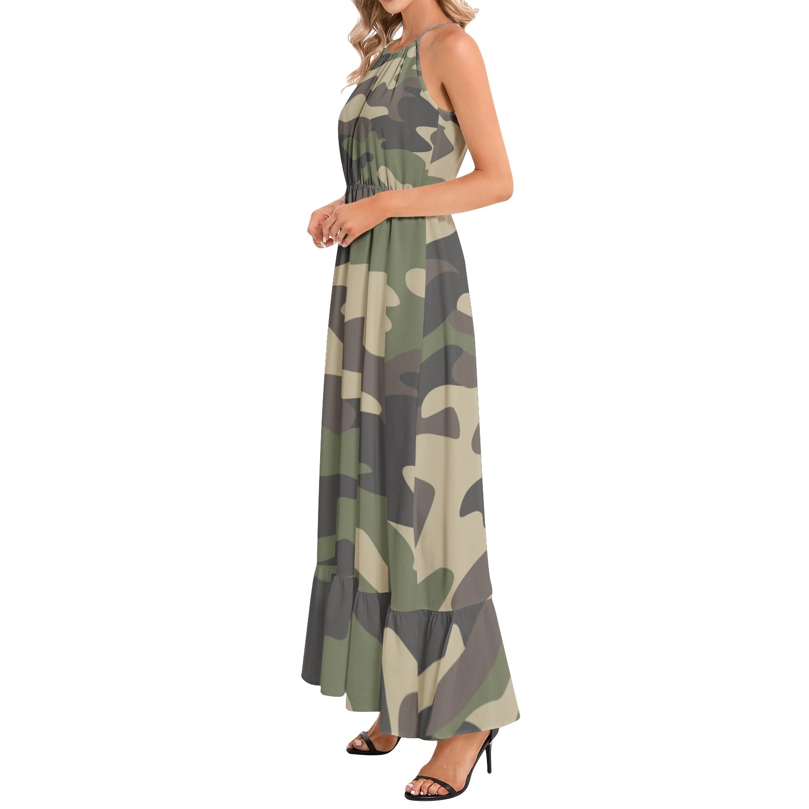 Camo Maxi Dress | Classic Green Camouflage | Ruffle Hem Camo Colors