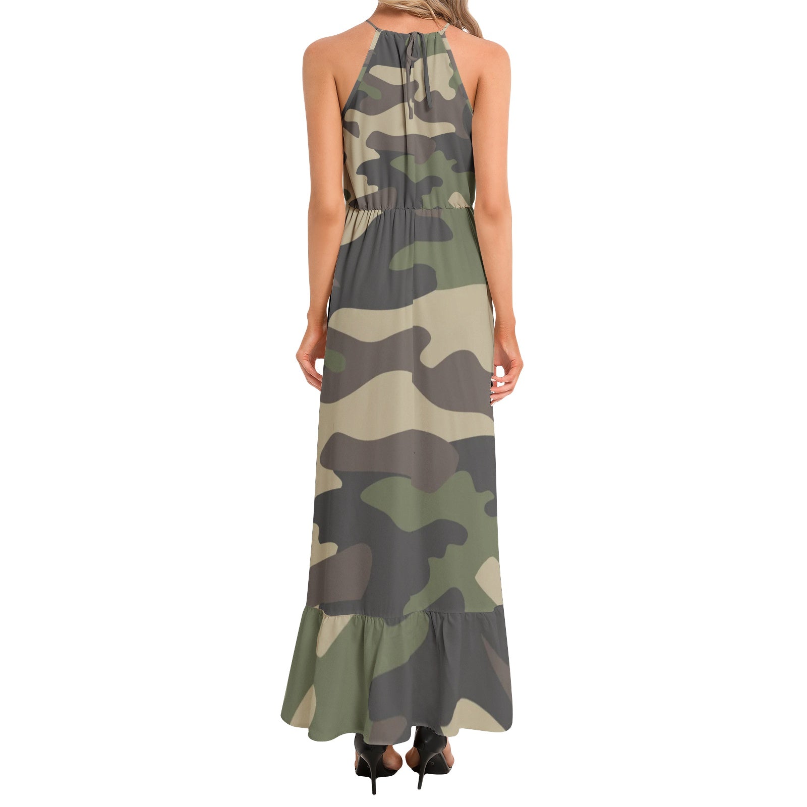 Camo Maxi Dress | Classic Green Camouflage | Ruffle Hem Camo Colors