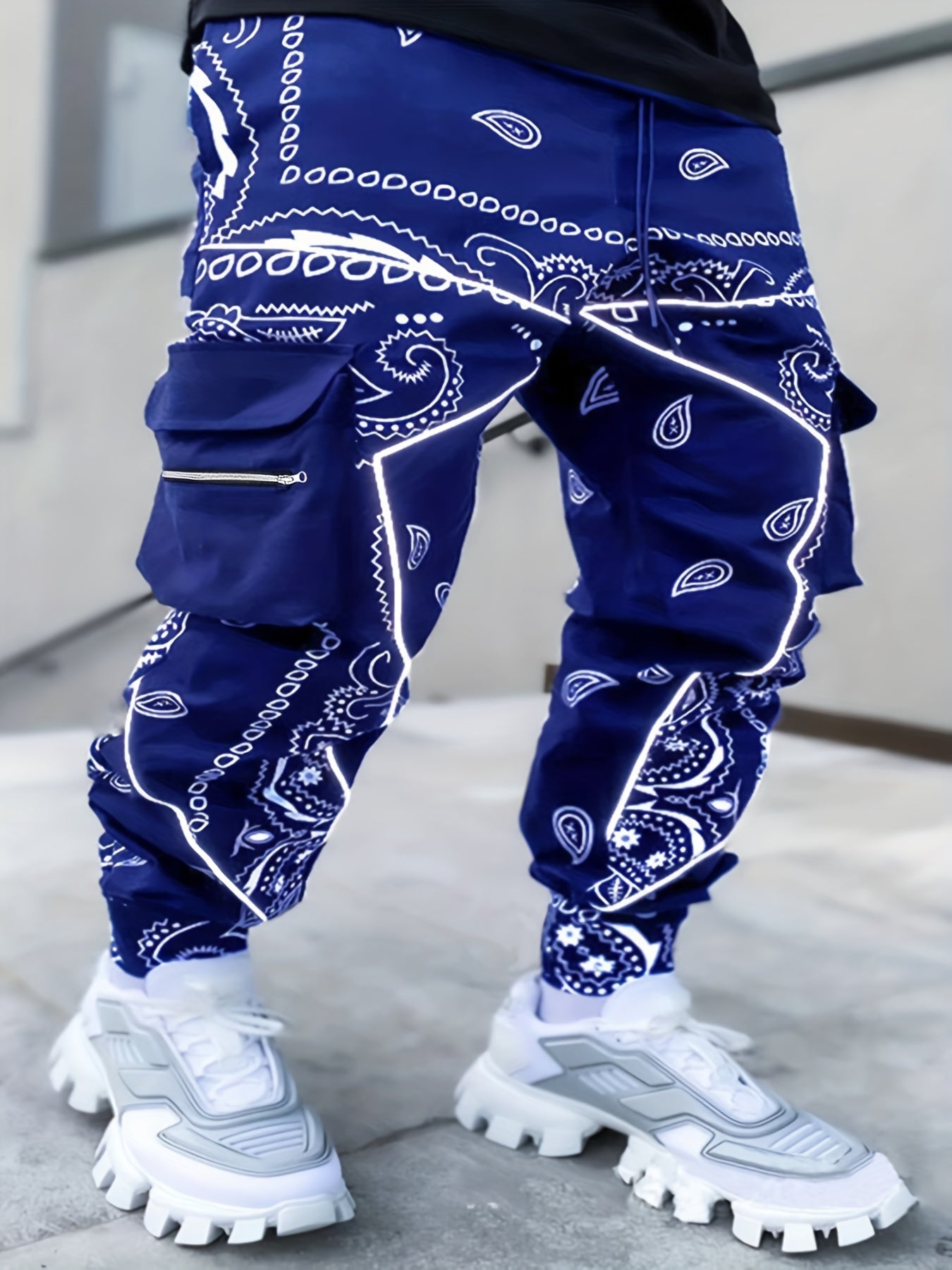 Men's Harem Work Pants: Large Size, Cashew Flower, Loose Fit Camo Colors