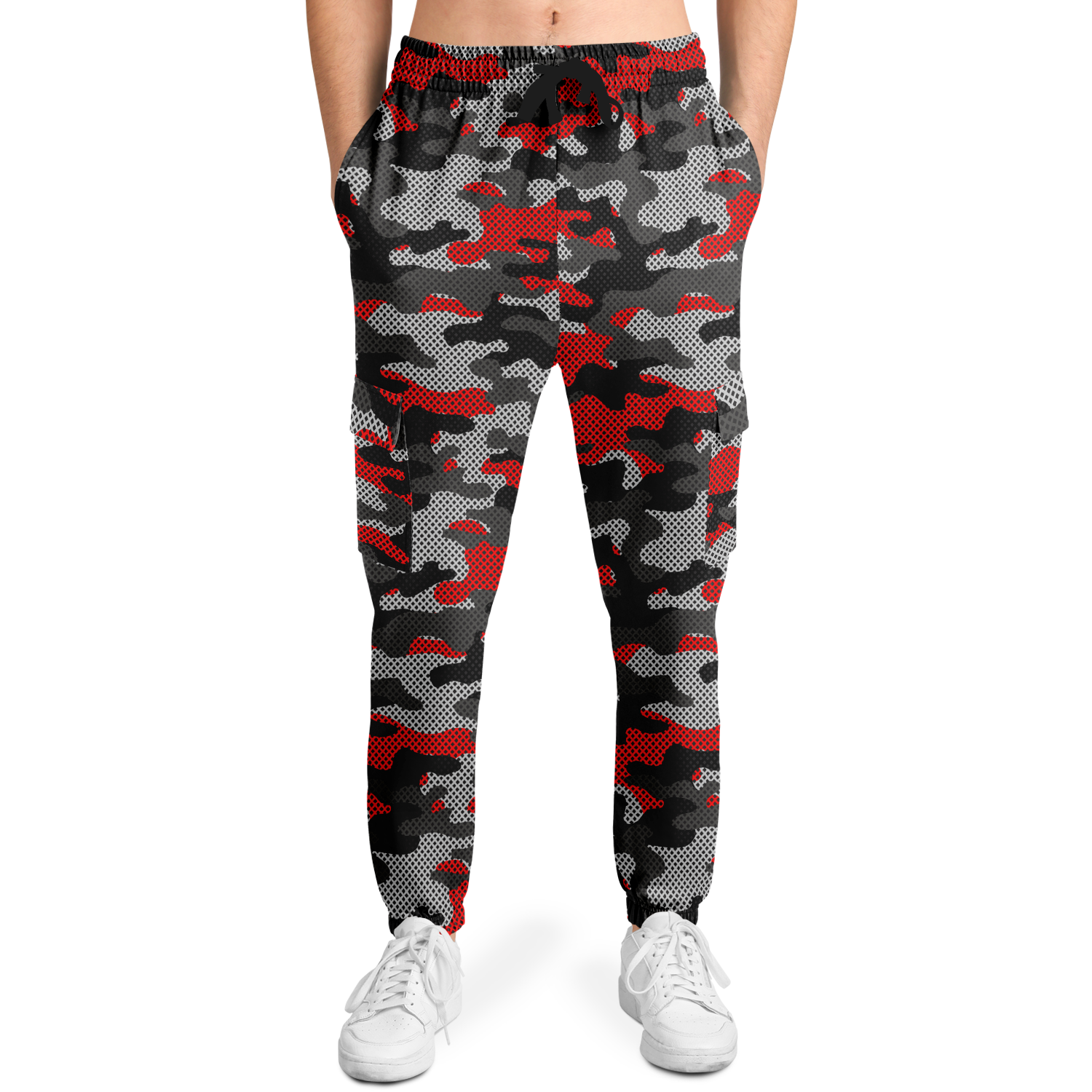 Red Camo Cargo Pants | Mixed Black and Gray Pixel Camouflage Camo Colors